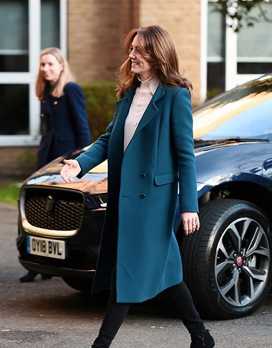 Kate Middleton Teal Trench Coat | Kate Middleton Blue Long Trench Coat 